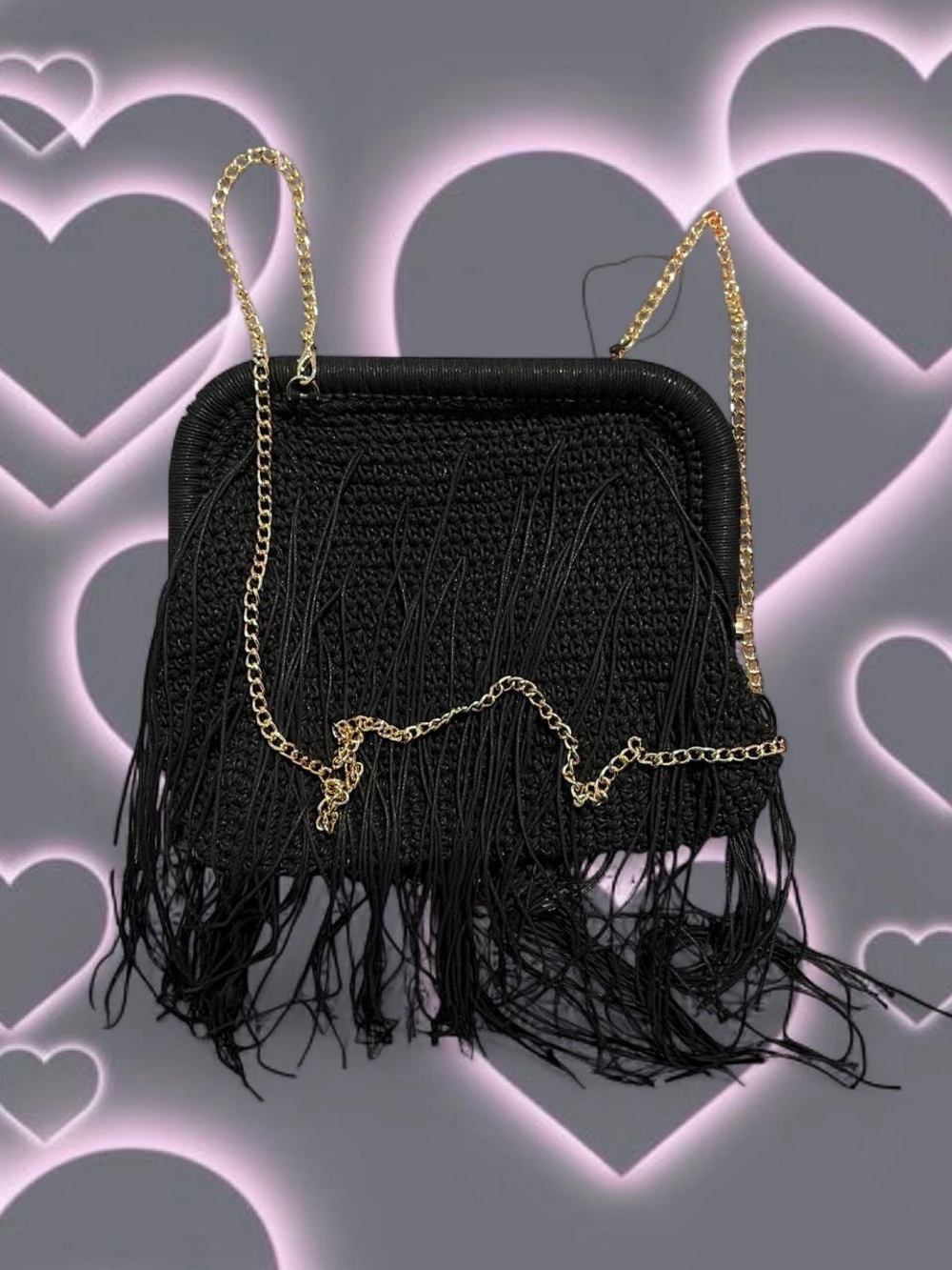 Black fringe purse with gold chain✨
